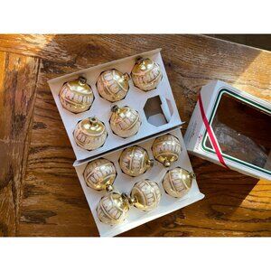 Vintage Pyramid Glass Gold Christmas Tree Ornaments With Frosted Design Set Of 1